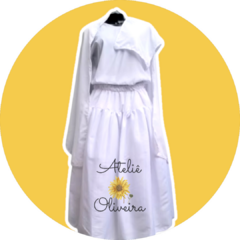 Conjunto 4 peças Umbanda candomblé branco (Saia, pano da costa, pano de cabeça e camisu)