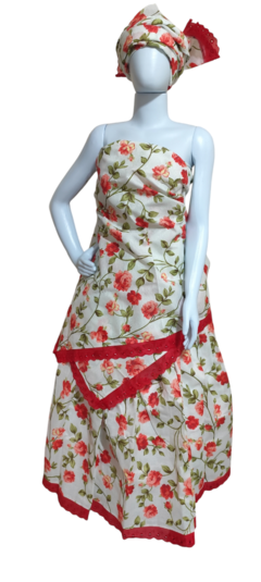 Conjunto 3 peças floral vermelho umbanda candomblé - comprar online