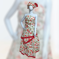 Conjunto 3 peças floral vermelho umbanda candomblé
