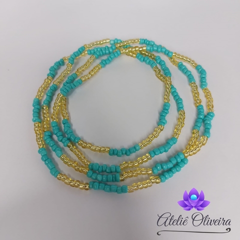 Guia em missangas/miçangas Azul Tiffany com Dourado Logun Edé