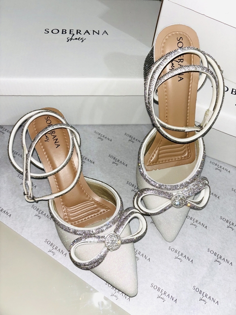 Milla - Scarpin Glitter Laço e Salto de Strass - comprar online