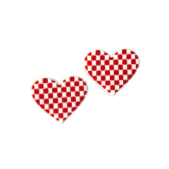 APLIQUE CORAÇÃO QUADRICULADO VERMELHO EMBORRACHADO - 1 UNIDADE