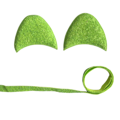 APLIQUE ORELHA GATINHO FLOCADA VERDE NEON + TIRA PARA TIARA - 2 UNIDADES