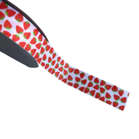 FITA GORGURÃO ESTAMPADA MORANGOS (IMPORTADA) - 1 METRO