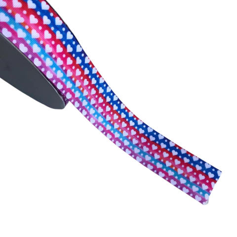 FITA GORGURÃO ESTAMPADA DEGRADÊ CORAÇÕES BRANCOS (IMPORTADA)