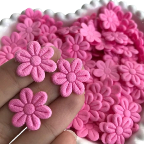APLIQUE FLOR DE TECIDO PRENSADA ROSA PRINCESA - 50 UNIDADES