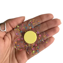 FLOR DE ACRÍLICO TRANSPARENTE COM CONFETES PARA ARCO - 1 UNIDADE - Loja da Laceira