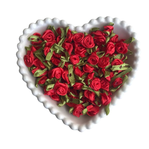 APLIQUE MINI FLOR ROCOCÓ VERMELHO COM FOLHA - 50 UNIDADES