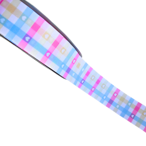 FITA GORGURÃO YAMA ESTAMPADA XADREZ CORAÇÃO - 2 METROS