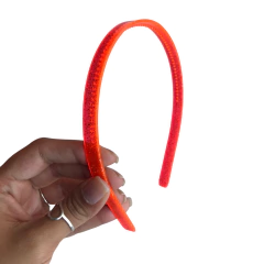 TIARA DE DENTINHO 10MM TRANSPARENTE LARANJA NEON COM GLITTER - DUZIA na internet