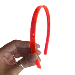 TIARA DE DENTINHO 10MM TRANSPARENTE LARANJA NEON COM GLITTER - DUZIA - comprar online