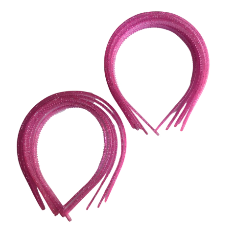 TIARA DE DENTINHO 10MM TRANSPARENTE ROSA PRINCESA COM GLITTER - DUZIA