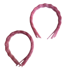TIARA DE DENTINHO ONDULADA 10MM TRANSPARENTE ROSA BEBÊ COM GLITTER - DUZIA