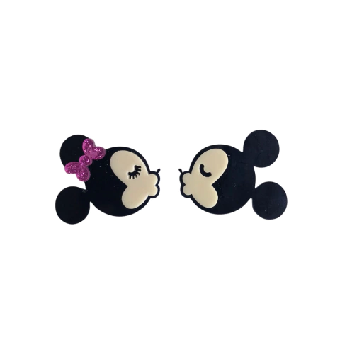 Aplique Casal Mickey Beijinho Acrílico Laço Rosa - 1 Casal
