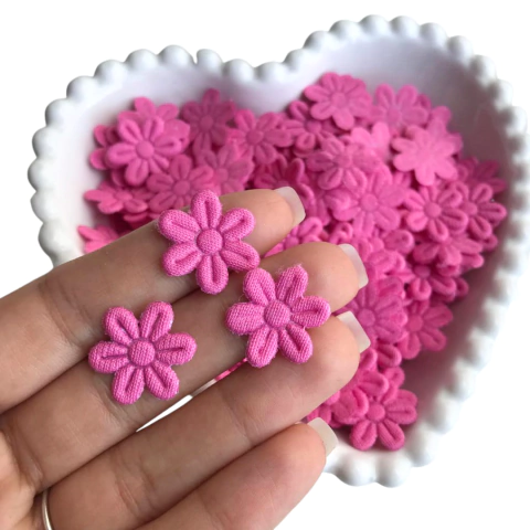 APLIQUE FLOR DE TECIDO PRENSADA ROSA FORTE - 50 UNIDADES