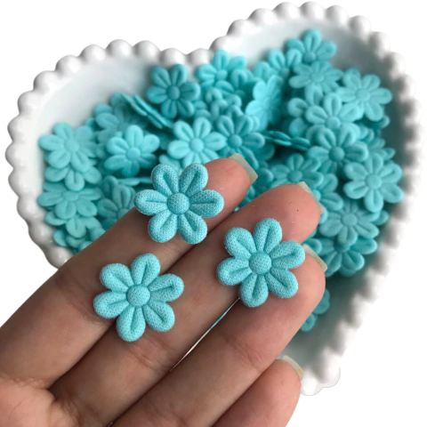 APLIQUE FLOR DE TECIDO PRENSADA VERDE ÁGUA - 50 UNIDADES