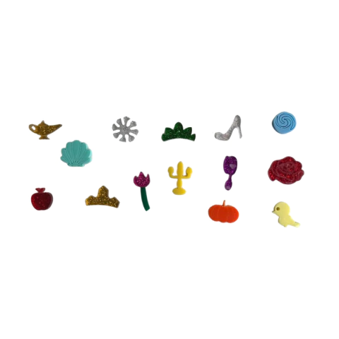 MINI APLIQUE ACRÍLICO ELEMENTOS DAS PRINCESAS - 28 UNIDADES