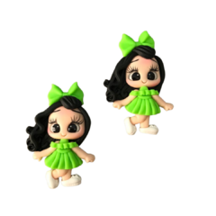 APLIQUE BISCUIT BONECA C/ VESTIDO VERDE NEON - 1 UNIDADE