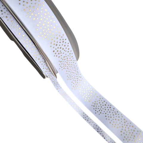 FITA GORGURÃO YAMA ESTAMPADA BRANCA ESTRELINHAS #029 - 2 METROS