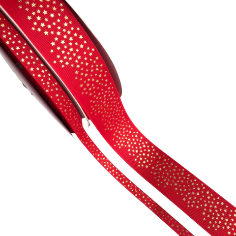 FITA GORGURÃO YAMA ESTAMPADA VERMELHA ESTRELINHAS #235 - 2 METROS