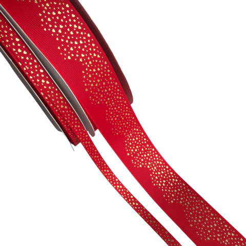 FITA GORGURÃO YAMA ESTAMPADA VERMELHA CORAÇÕES #235 - 2 METROS