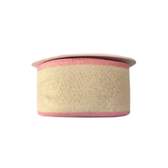 FITA LUREX DOURADA COM BORDA ROSA (38MM) - ART FITAS - 2 METROS