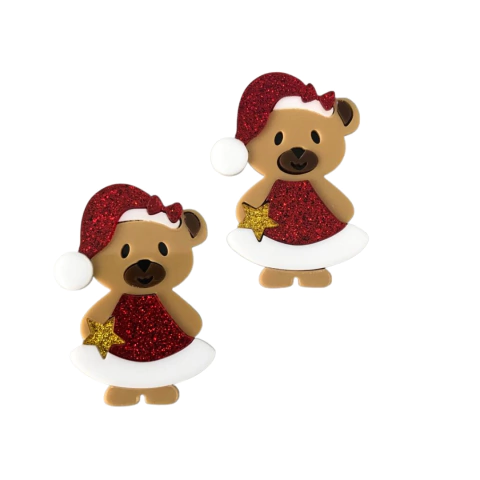 Aplique Ursinho Natalino em Acrílico - 1 Unidade