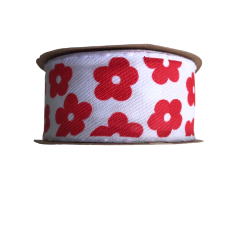 FITA PESPONTO POMPOM SINIMBU FLORES VERMELHO (38MM)