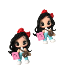APLIQUE BISCUIT BONECA ESCOLAR COM LIVRO ROSA- 1 UNIDADE