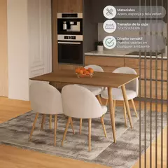 Silla pana beige c/patas de madera - Deco Garden 