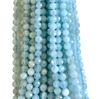 Fio de água marinha 6mm bola facetada alta joalheria