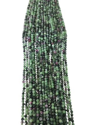 Fio de rubizoisite de 3mm, com bolinhas facetadas em tons de verde e rosa para montagem de joias