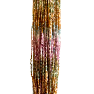 Fio de turmalina melancia com bolas facetadas de 2,3 mm, apresentando uma variedade de cores vibrantes - Pedras Entremeios