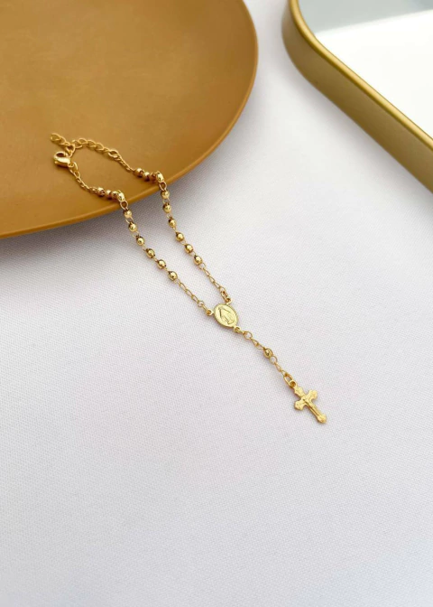 PULSEIRA TERÇO NOSSA SENHORA BANHADO NO OURO 18K