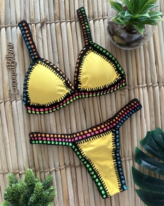 Biquíni de crochê dupla face (pink/amarelo)