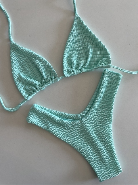 Top Cortininha com Calcinha Asa delta Fio - Ibiza Verde Água