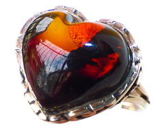 Anillo Corazón De Ámbar Rojo & Plata Ley .950 #7 (RJ4)