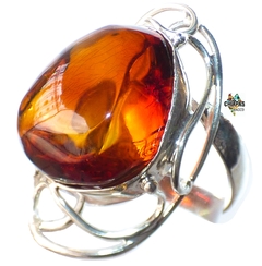 Anillo de Ámbar Rojo & Plata Ley #7.75 (AR22)