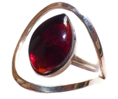 Anillo Ajustable de Plata Ley & Ámbar Rojo (AJS12)