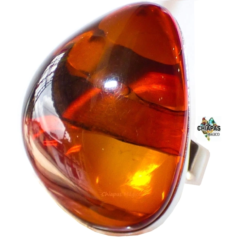 Anillo Ajustable de Ámbar Rojo & Plata Ley (ARJ1)