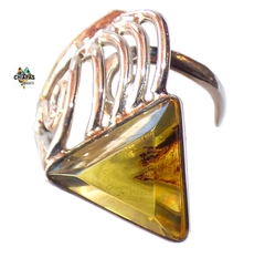Anillo Ajustable De Ámbar Verde & Plata Ley (VD