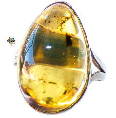 Anillo Ajustable De Plata 950 & Ámbar Auténtico (AMJ)