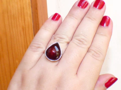 Anillo de Ámbar Rojo & Plata Ley #6 (AR24) - Chiapas Mágico