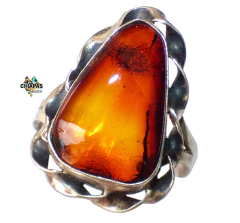 Anillo Con Ámbar Rojo & Plata Ley #6 (AR107)