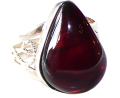 Anillo De Ámbar Rojo & Plata Ley #6.75 (AR11)