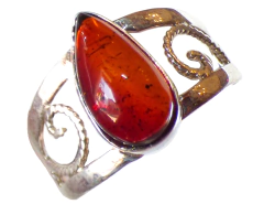 Anillo De Ámbar Rojo & Plata Ley #10 (AR14)