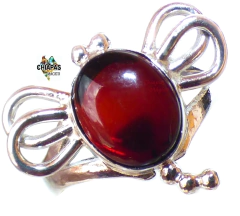Anillo Libélula De Ámbar Rojo & Plata Ley #7.5 (AR31)