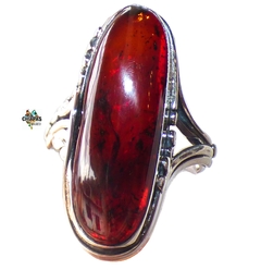Anillo De Plata 950 & Ámbar Rojo #7.5 (AR3)