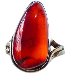 Anillo De Ámbar Rojo & Plata Ley #7.5 (AR36)