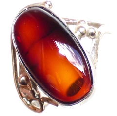 Anillo De Plata Ley & Ámbar Rojo #7.5 (AR39)